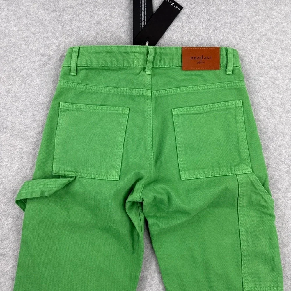 Mechali Jeans Womens Small Green Double Knee Carpenter Embroidered Streetwear - Picture 12 of 14